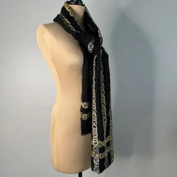 Black Chain Oversized Scarf Wrap Throw Fringe Soft Cozy Fall - Picture 7 of 7